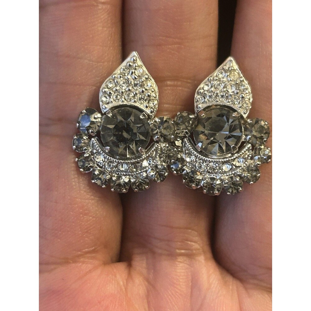 Weiss Silver Tone Clear Round Crystal Statement Clip-On Earrings Signed